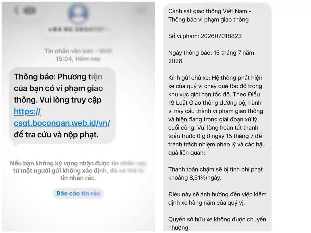 Tin nhắn lừa đảo bị công an phát hiện. Ảnh: Công an thành phố Hà Nội
