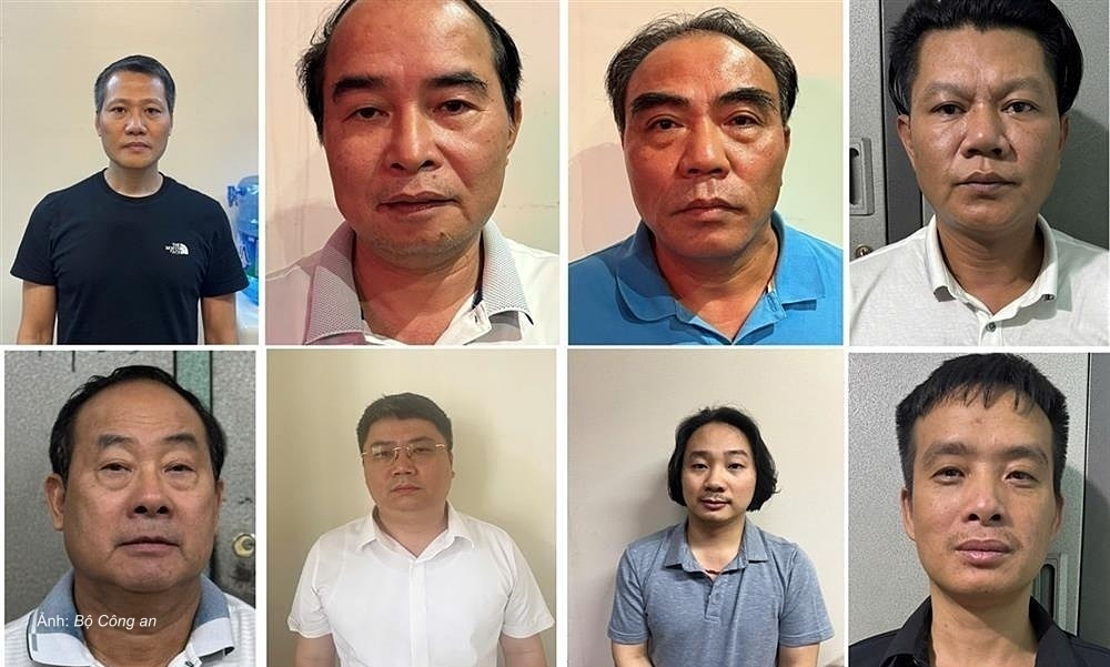 Các bị can trong vụ án. Ảnh: Bộ Công an