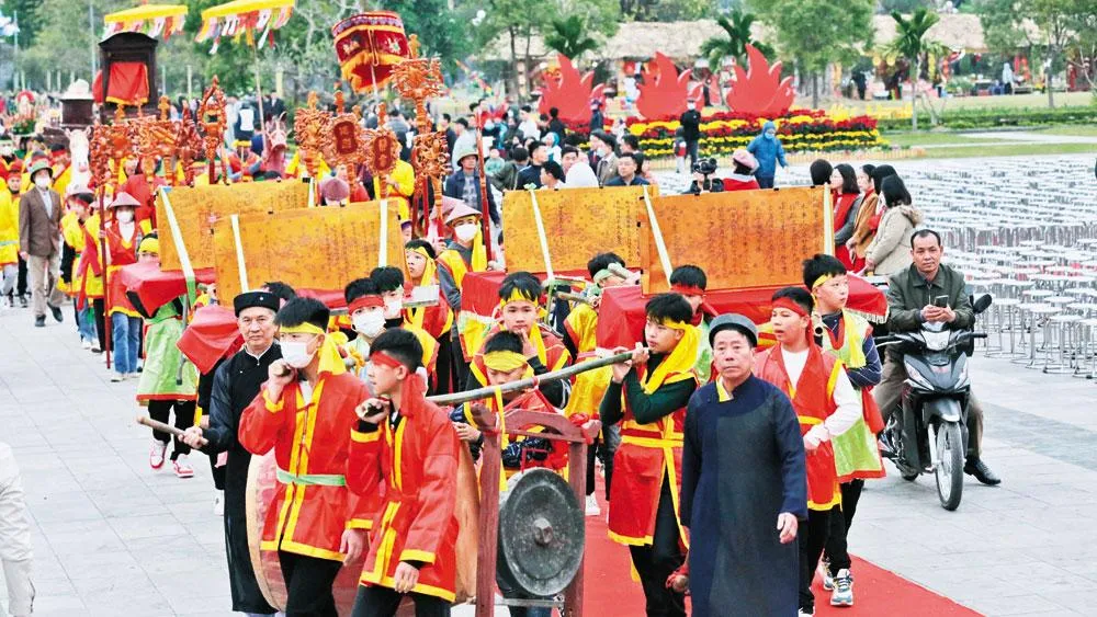 Đoàn rước tại lễ hội Xương Giang (TP Bắc Giang). Ảnh: Ngọc Anh.
