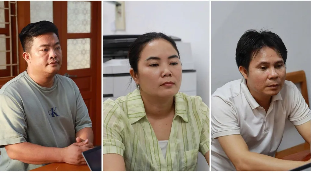 Bị can Vũ Hoàng Hải (trái), Bùi Thị Kim Tuyên và Phạm Văn Hà. Ảnh: Công an Lào Cai