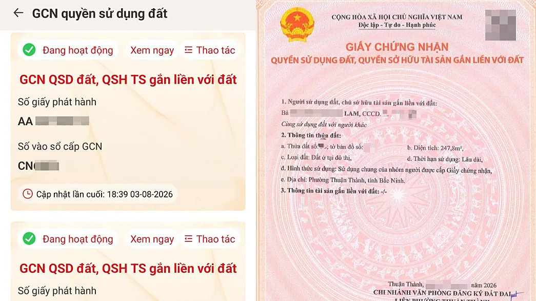 'Sổ đỏ điện tử' đã hiển thị trên VNeID của nhiều người dân