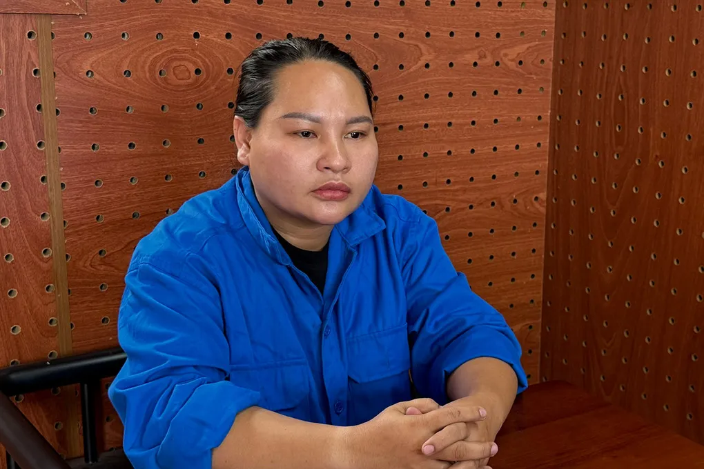 Văn Thị Thúy tại cơ quan điều tra. Ảnh: Ngọc Oanh