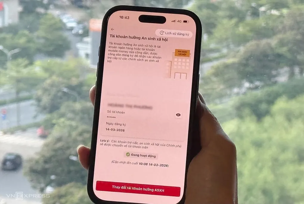 Giao diện Tài khoản hưởng an sinh trên VNeID của một người dùng đã tích hợp thành công. Ảnh: Ngọc Thành