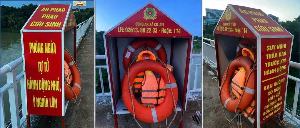 Trạm cứu hộ mini đặt dọc cầu Sêrêpôk bắc qua con sông cùng tên. Ảnh: Công an Cư Jút