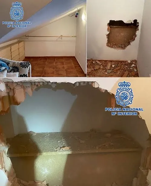Cảnh sát tìm thấy thi thể sau bức tường của căn hộ. Ảnh: Policía Nacional