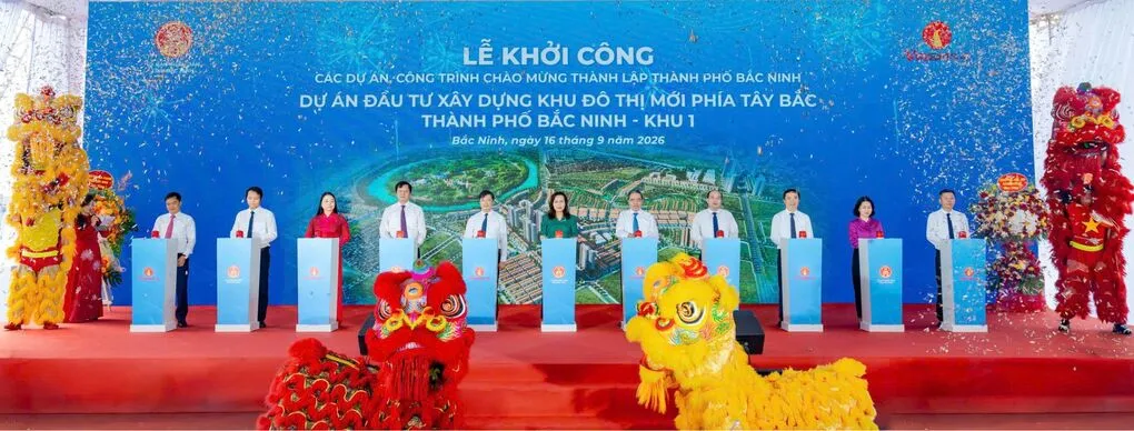 Lễ khởi công dự án Khu đô thị mới phía Tây Bắc thành phố Bắc Ninh - khu 1, sáng 16/9. Ảnh: Vingroup