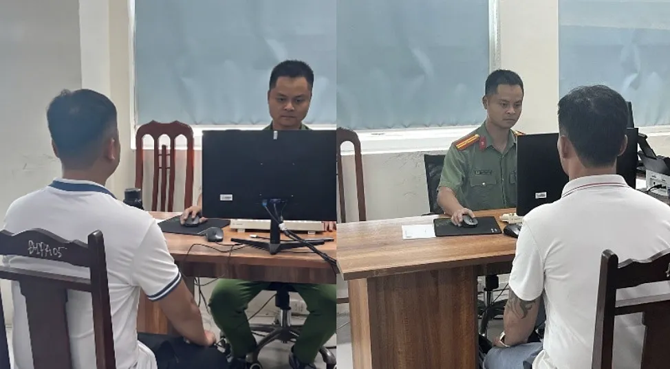 Cơ quan điều tra làm việc với các nghi phạm. Ảnh: Công an Hưng Yên