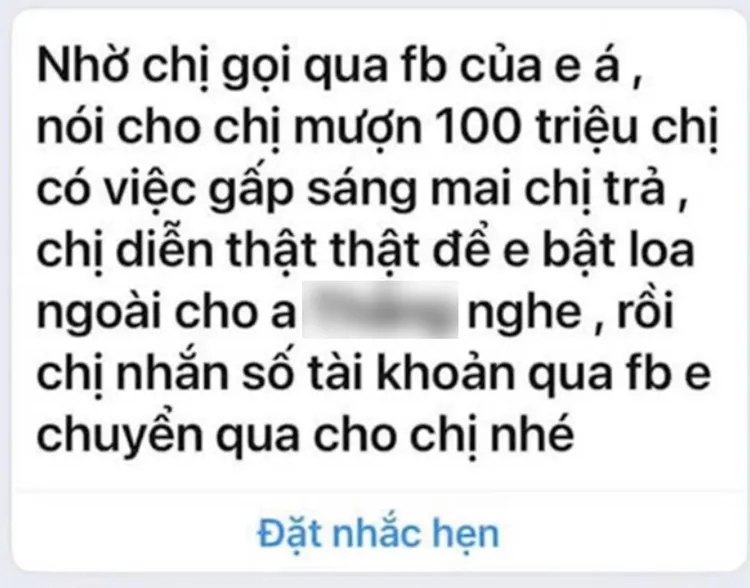 Tin nhắn từ Zalo Oanh giả nhắn tin cho chị Yến. Ảnh: Hùng Lê