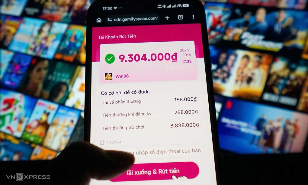 Giao diện thông báo trúng thưởng khi xem video phim ngắn. Ảnh: Bảo Lâm