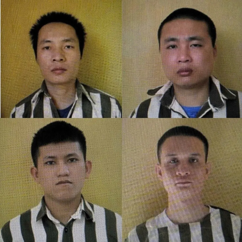 Các phạm nhân Lữ Văn Toàn, Lê Văn Cường (từ trái qua, hàng trên); Hồ Văn Tình, Võ Hoàng Duy (hàng dưới, từ trái qua). Ảnh: Bộ Công an