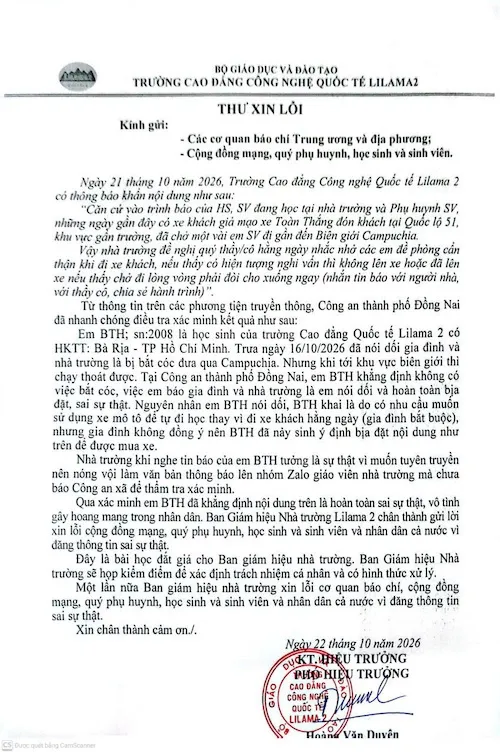 Nhà trường ra thông báo đính chính sự việc. Ảnh: Thái Hà