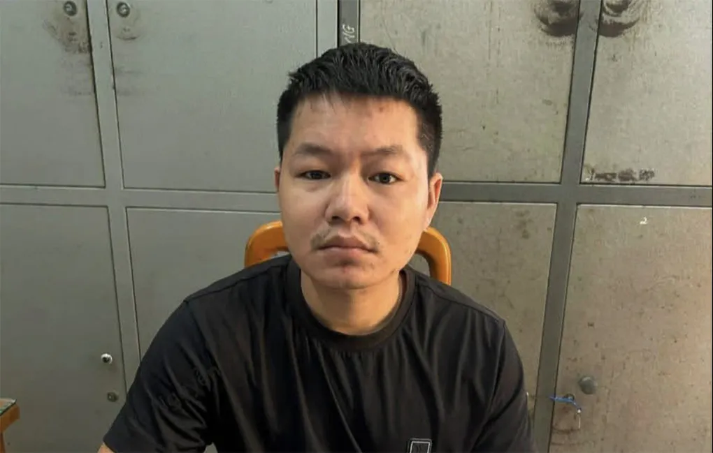 Thái Thanh Cương tại cơ quan điều tra. Ảnh: Công an cung cấp