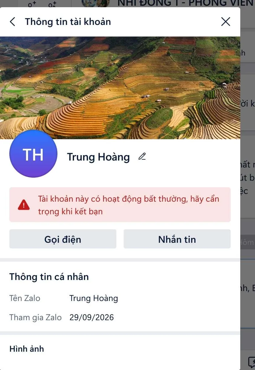Zalo của anh Hoàng. Ảnh: Người dân cung cấp
