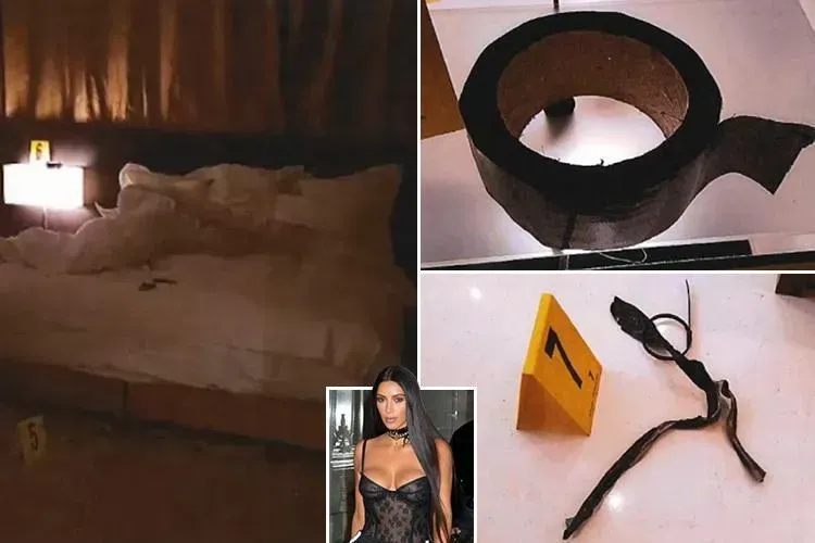Căn phòng nơi Kim Kardashian bị tấn công, và cuộn băng dính dùng để trói tay, bịt miệng cô. Ảnh: TF1